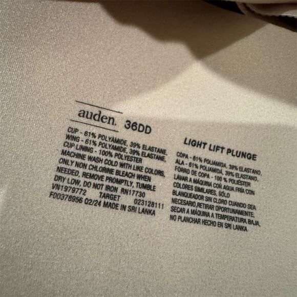 Auden Light Lift Plunge 36DD Beige Nude Tan Lined Adjustable Straps Underwire - Picture 6 of 6